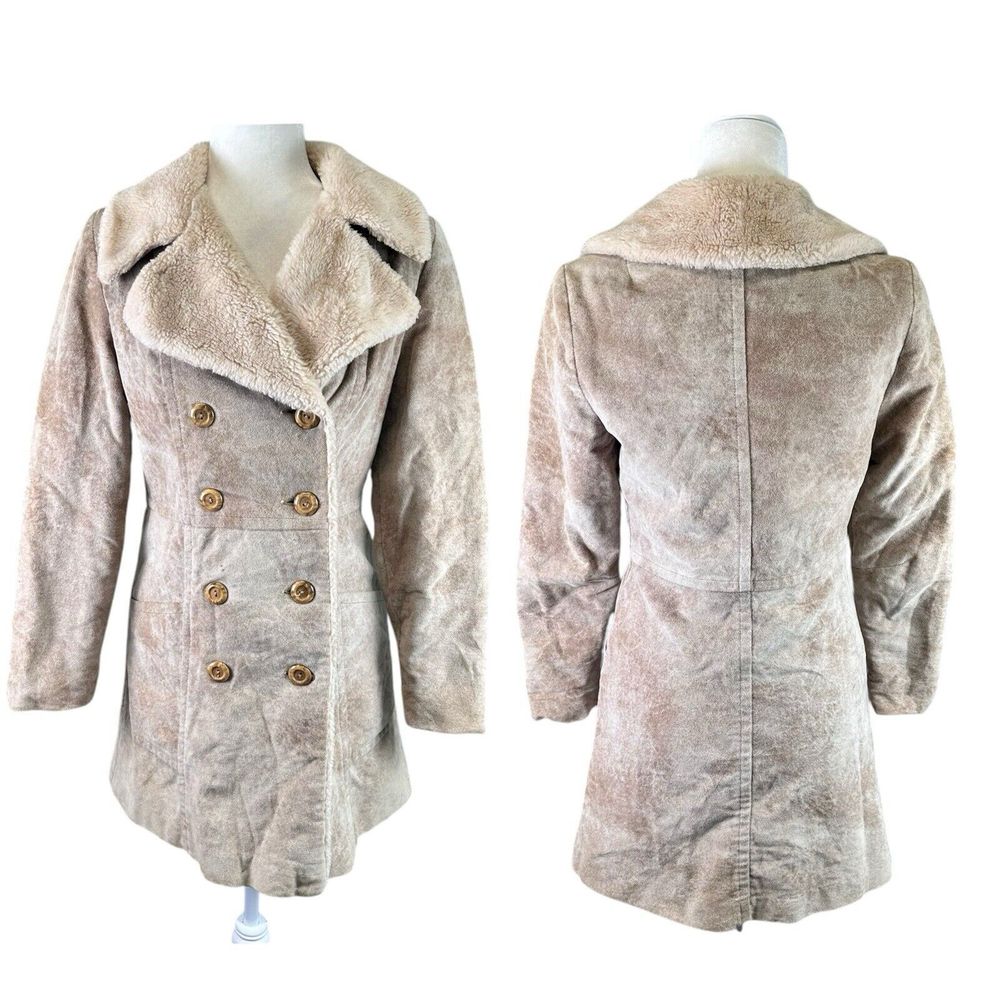 Vtg. Tan Heeksuede Quilted Lined Jacket Double Breasted Womens Xs-S Waterproof